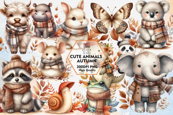 Autumn Clipart PNG: Charming Animals for Seasonal Design