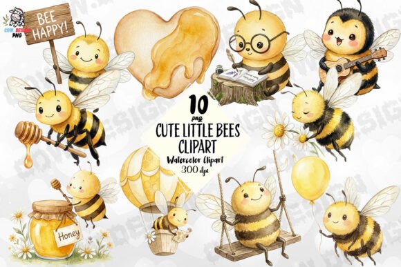Charming Cute Little Bees PNG for Creative Projects