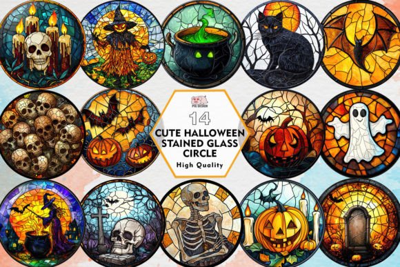 Cute Halloween Stained Glass Circle: A Modern Design Asset