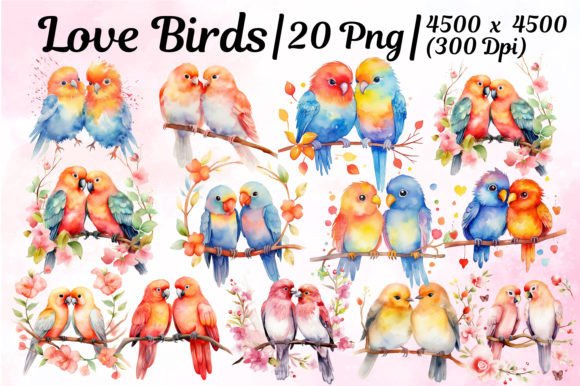 Cute Love Birds Couple Clipart: High-Quality Digital Assets