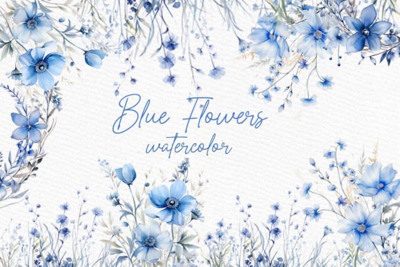 Dusty Blue Flowers Clipart Watercolor for Modern Design