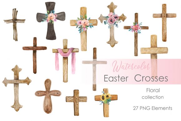 Elegant Watercolor Easter Cross Clipart for Creative Design