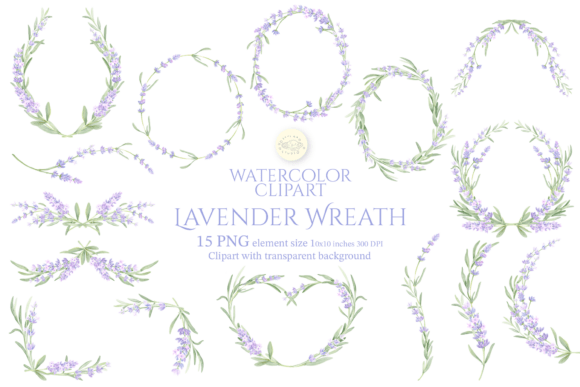 Elegant Watercolor Lavender Wreath Clipart Set for Designers