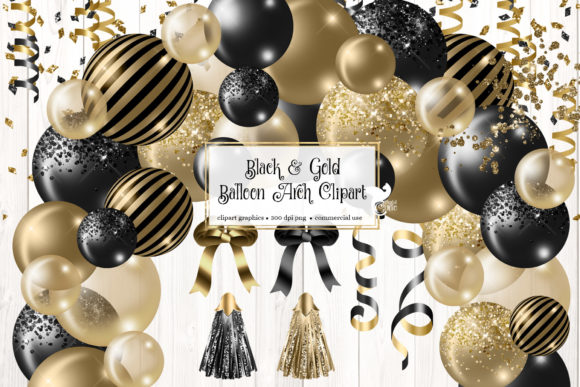Elevate Designs with Black and Gold Balloon Arch Clipart