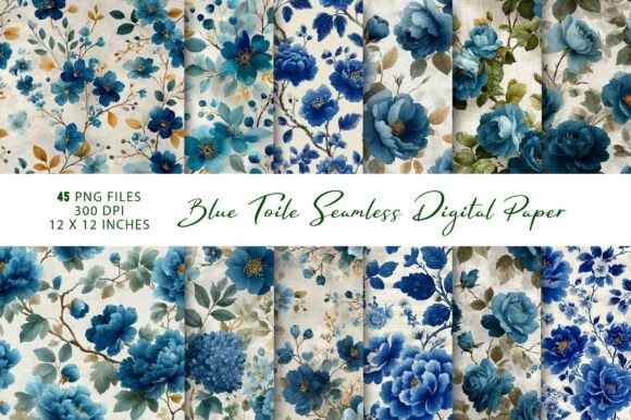 Elevate Your Brand with Blue Toile Seamless Digital Paper
