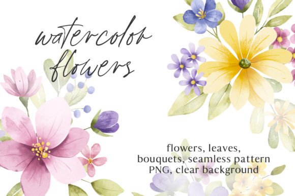 Elevate Your Designs with a Watercolor Flowers and Leaves Set