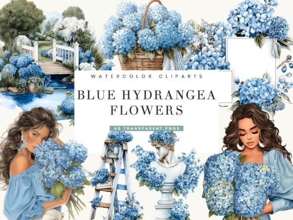 Elevate Your Designs with Blue Hydrangea Flowers Clipart