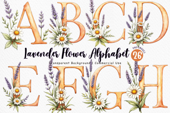 Lavender Flower Alphabet PNG Bundle: A Designer's Floral Toolkit