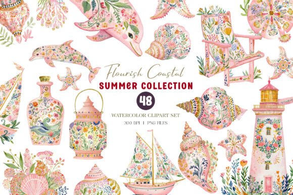 Preppy Flourish Coastal Clipart: Design Elements for a Polished Aesthetic
