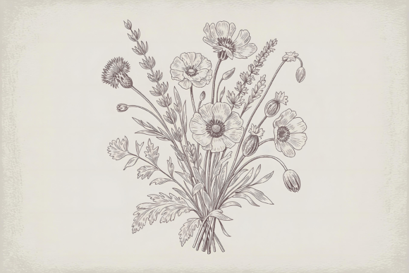 Retro Sketch Wildflower Bouquet: A Timeless Design Asset