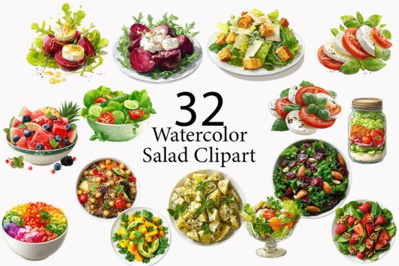 Salad Watercolor Clipart: Fresh Visuals for Creative Projects