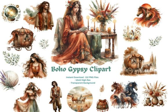 Unleash Your Creative Vision with Boho Gypsy Watercolor Clipart
