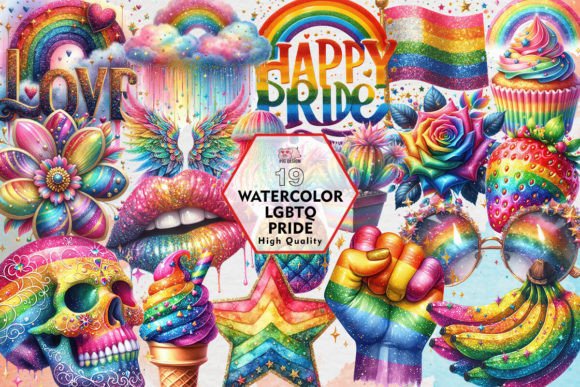Vibrant Watercolor LGBTQ Pride Clipart PNG Designs