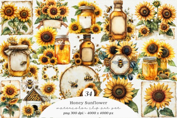 Vintage Bee Honey Sunflower Label PNG: A Design Essential