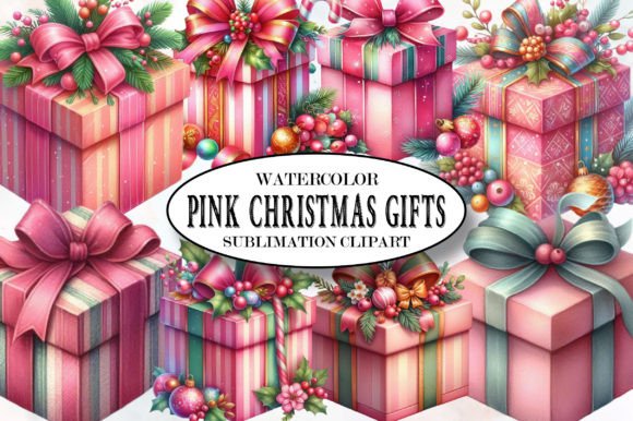 Vintage Pink Christmas Gifts Clipart: A Designer's Delight