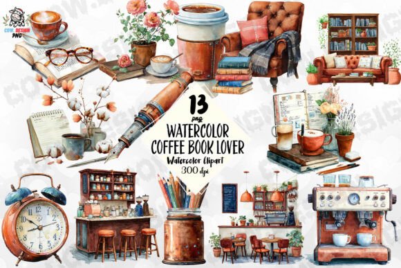 Watercolor Coffee Book Lover PNG: A Designer's Delight