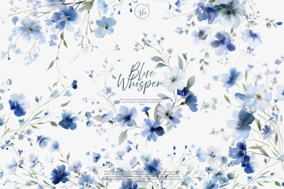 Watercolor Florals Clipart Set: Elegant Blue Botanicals