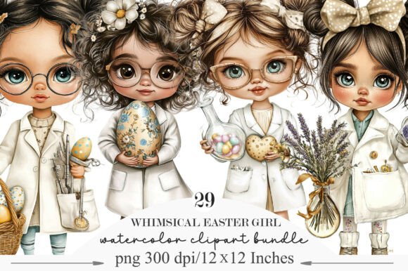 Whimsical Easter Girl Scientist Clipart: Creative Design