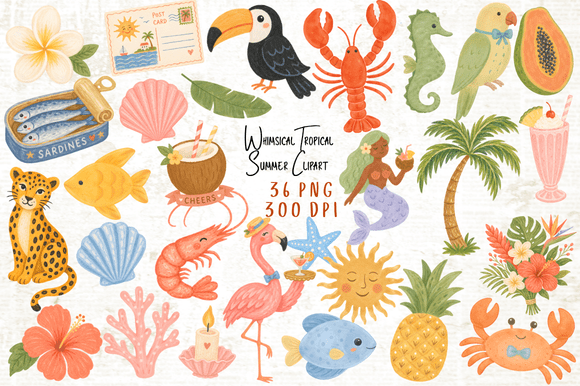 Whimsical Tropical Summer Clipart: A Designer's Toolkit