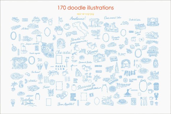 Whimsy Italian Journey: Hand-Drawn Doodle Design